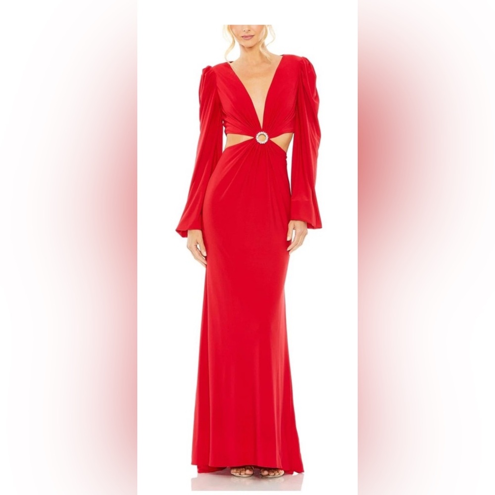 Mac Duggal Red Long Sleeve Dress